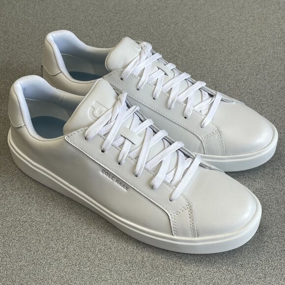 NWOB Cole Haan Men's Size 10 B Grandseries White Leather Sneakers - Picture 1 of 8